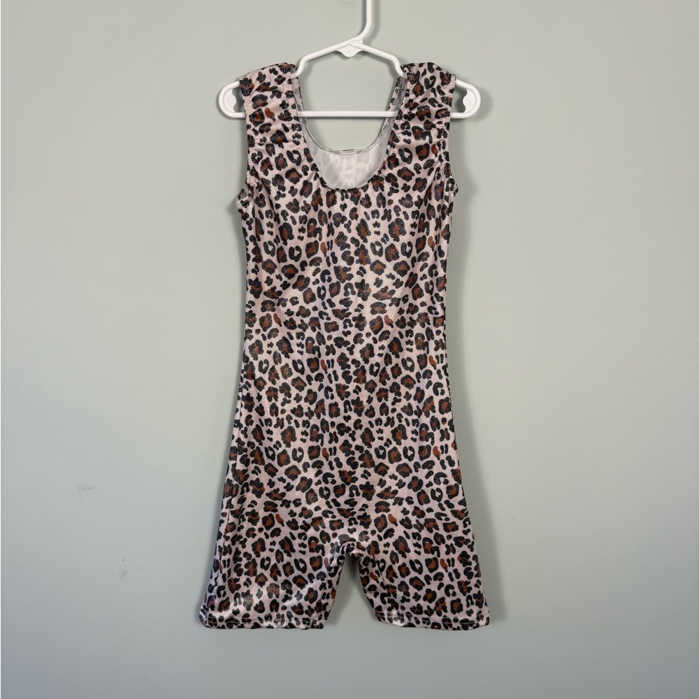Girls Gymnastics Leotard Leopard Print with Shimmer Size 150